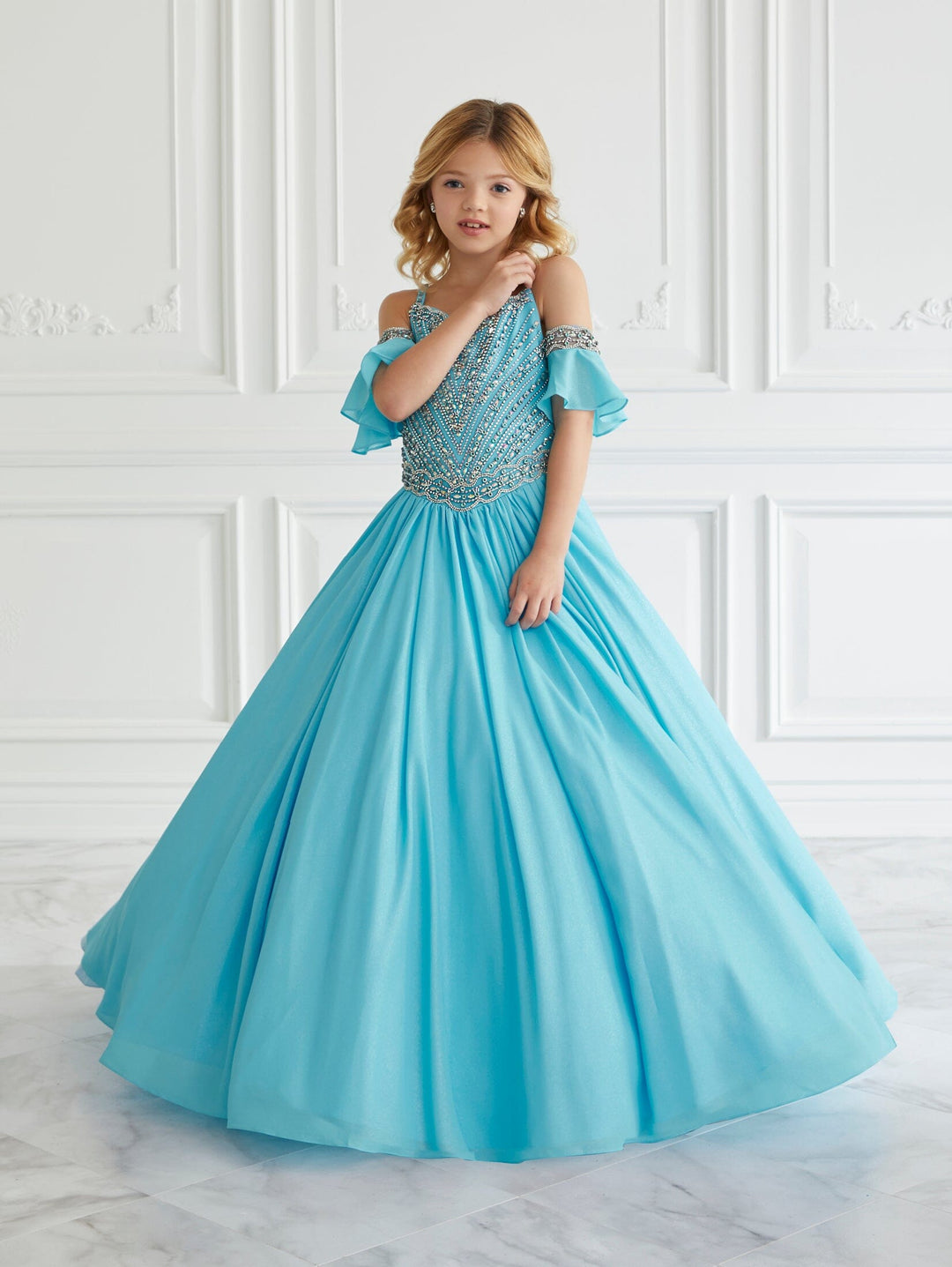 Girls Beaded Chiffon Gown by Tiffany Princess 13665