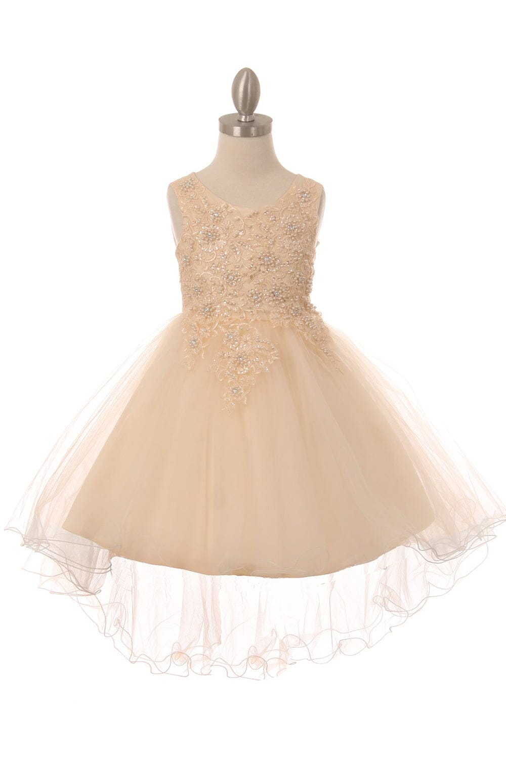 Girls Hi-Low Tulle with Pearl Appliqué Dress main image 1