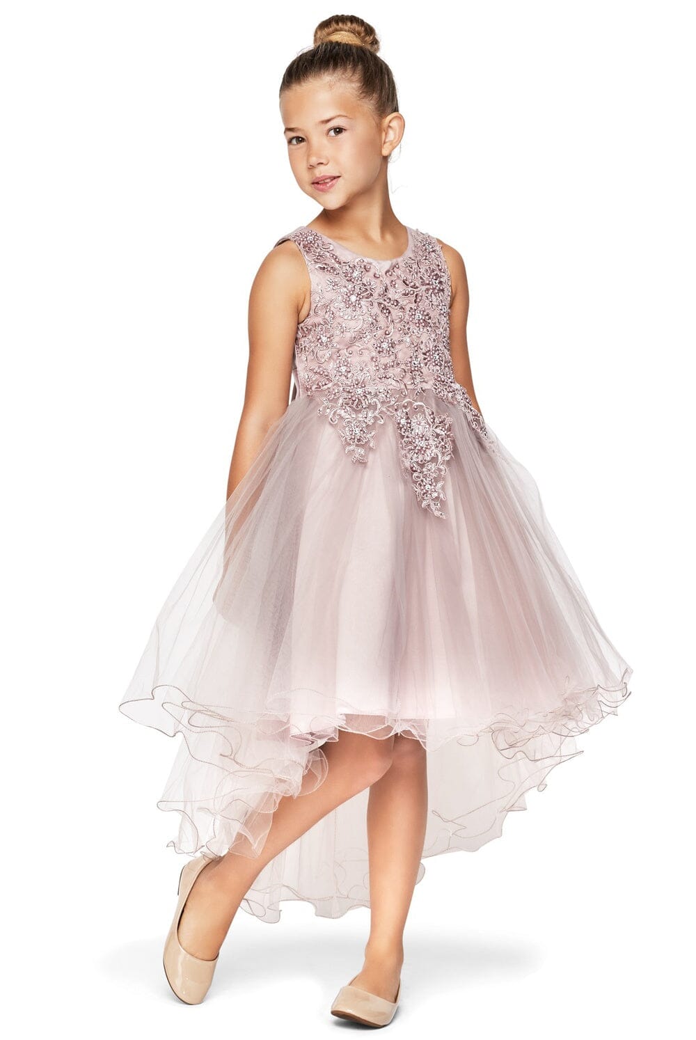 Girls Beaded High Low Tulle Dress by Cinderella Couture 9086