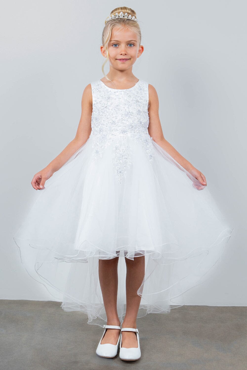Girls Beaded High Low Tulle Dress by Cinderella Couture 9086