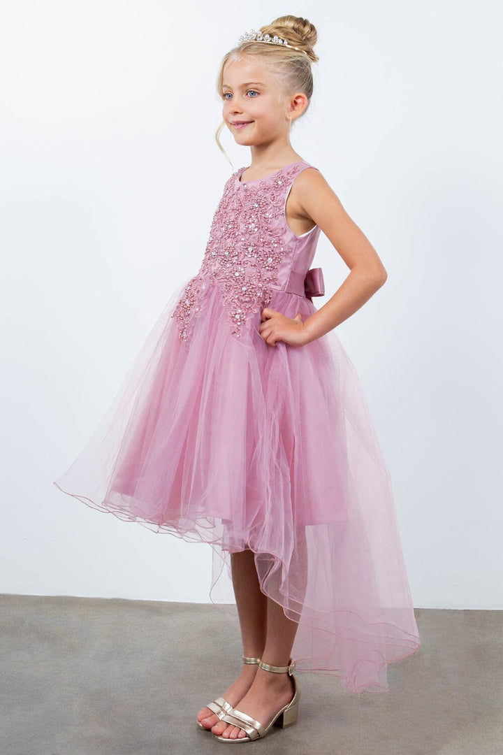 Girls Beaded High Low Tulle Dress by Cinderella Couture 9086