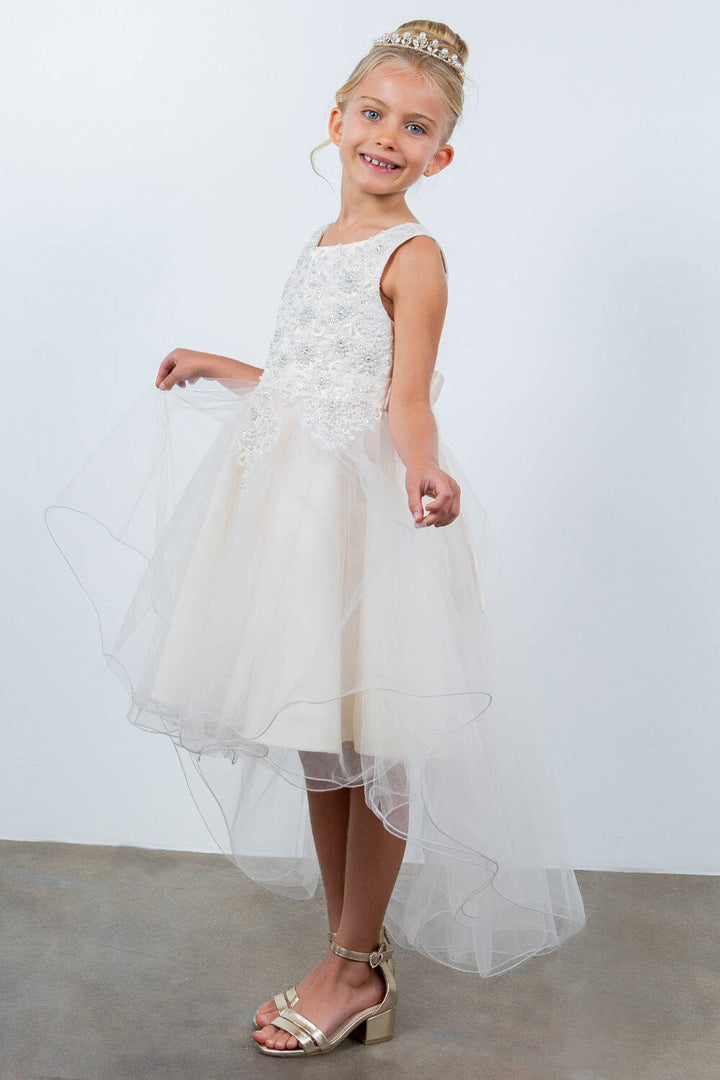 Girls Beaded High Low Tulle Dress by Cinderella Couture 9086