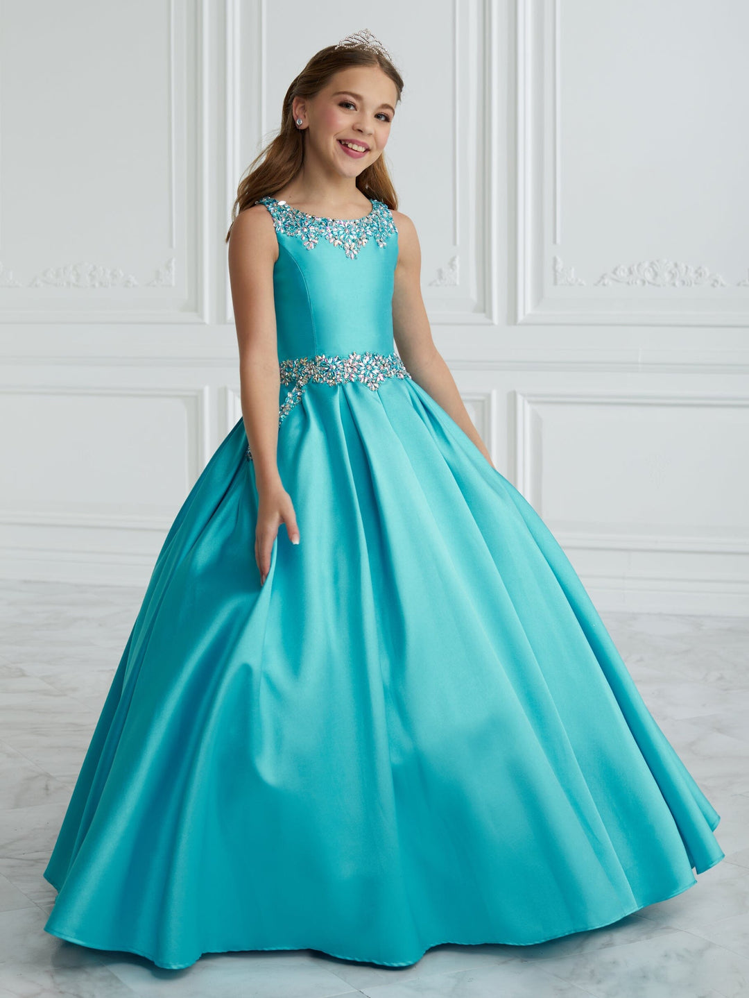 Girls Beaded Mikado Gown by Tiffany Princess 13691