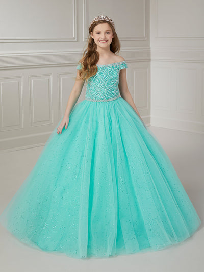Girls Beaded Off Shoulder Gown by Tiffany Princess 13722