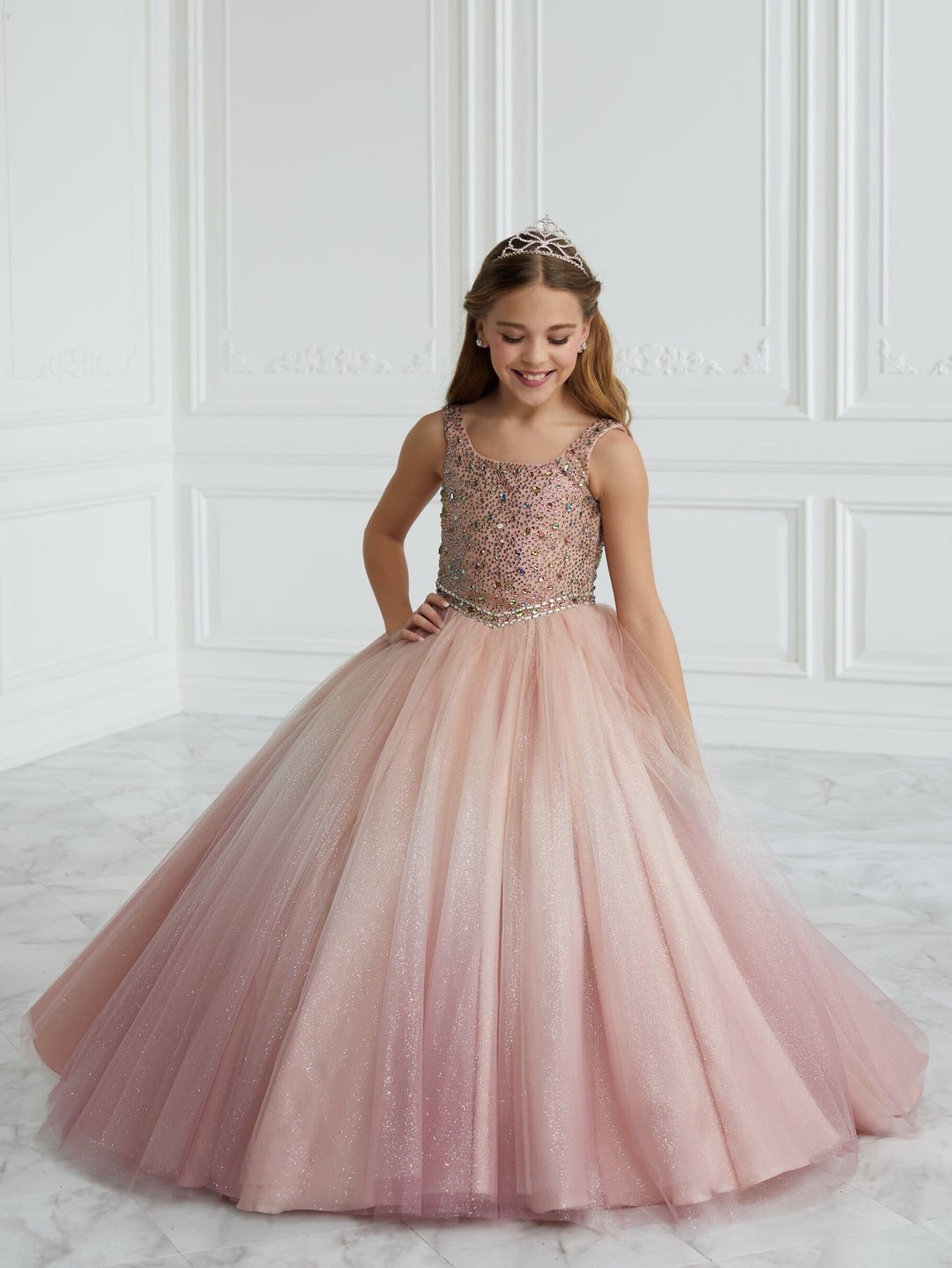 Girls Beaded Ombre Tulle Gown by Tiffany Princess 13676