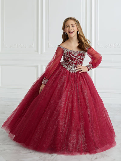Girls Beaded Puff Sleeve Gown by Tiffany Princess 13680