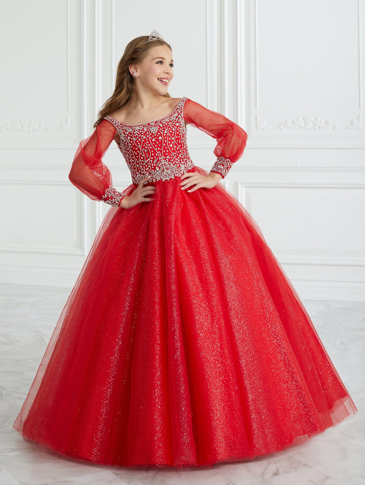 Girls Beaded Puff Sleeve Gown by Tiffany Princess 13680