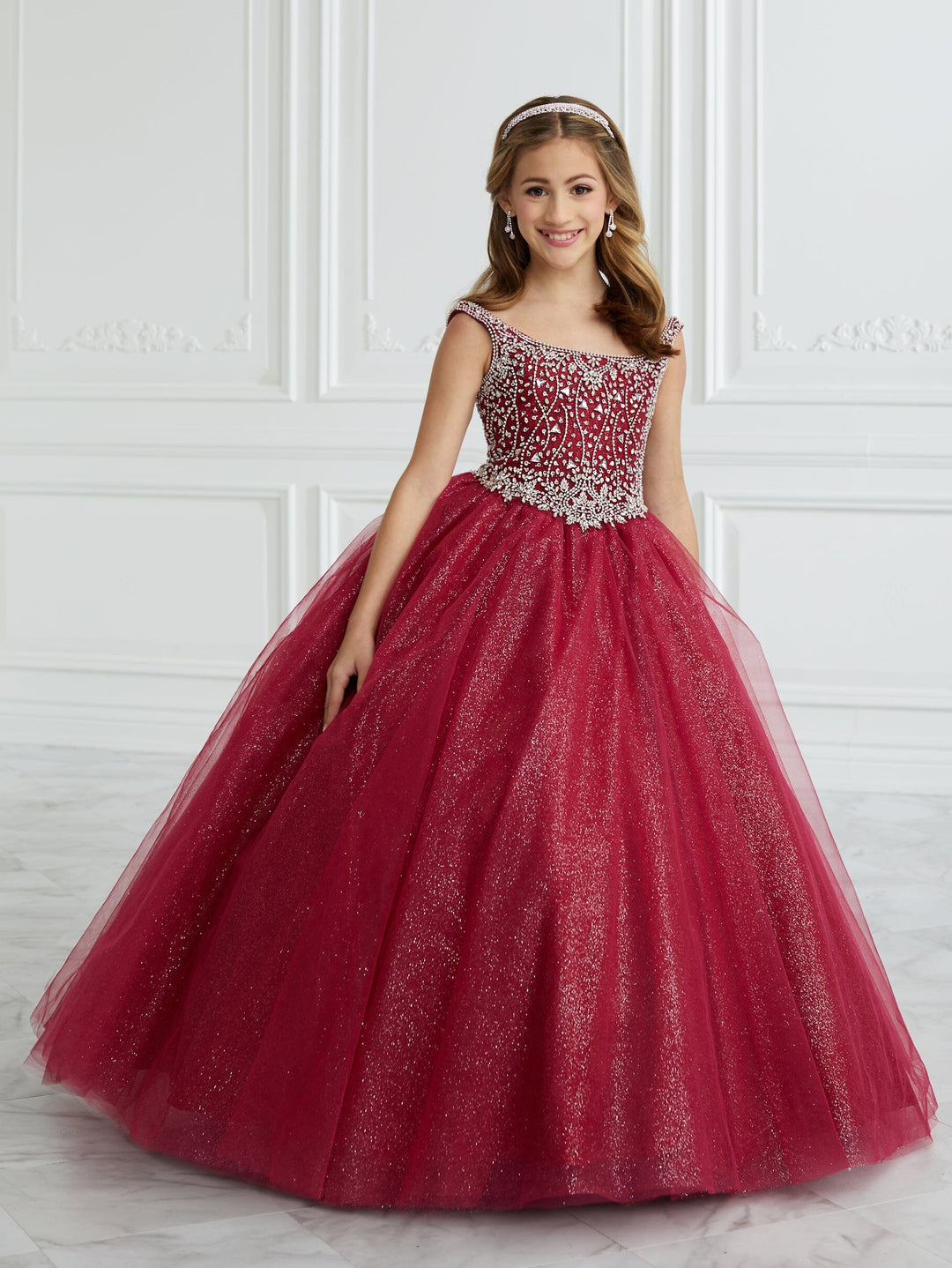 Girls Beaded Puff Sleeve Gown by Tiffany Princess 13680