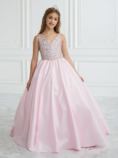 Girls Beaded Satin V-Neck Gown by Tiffany Princess 13682