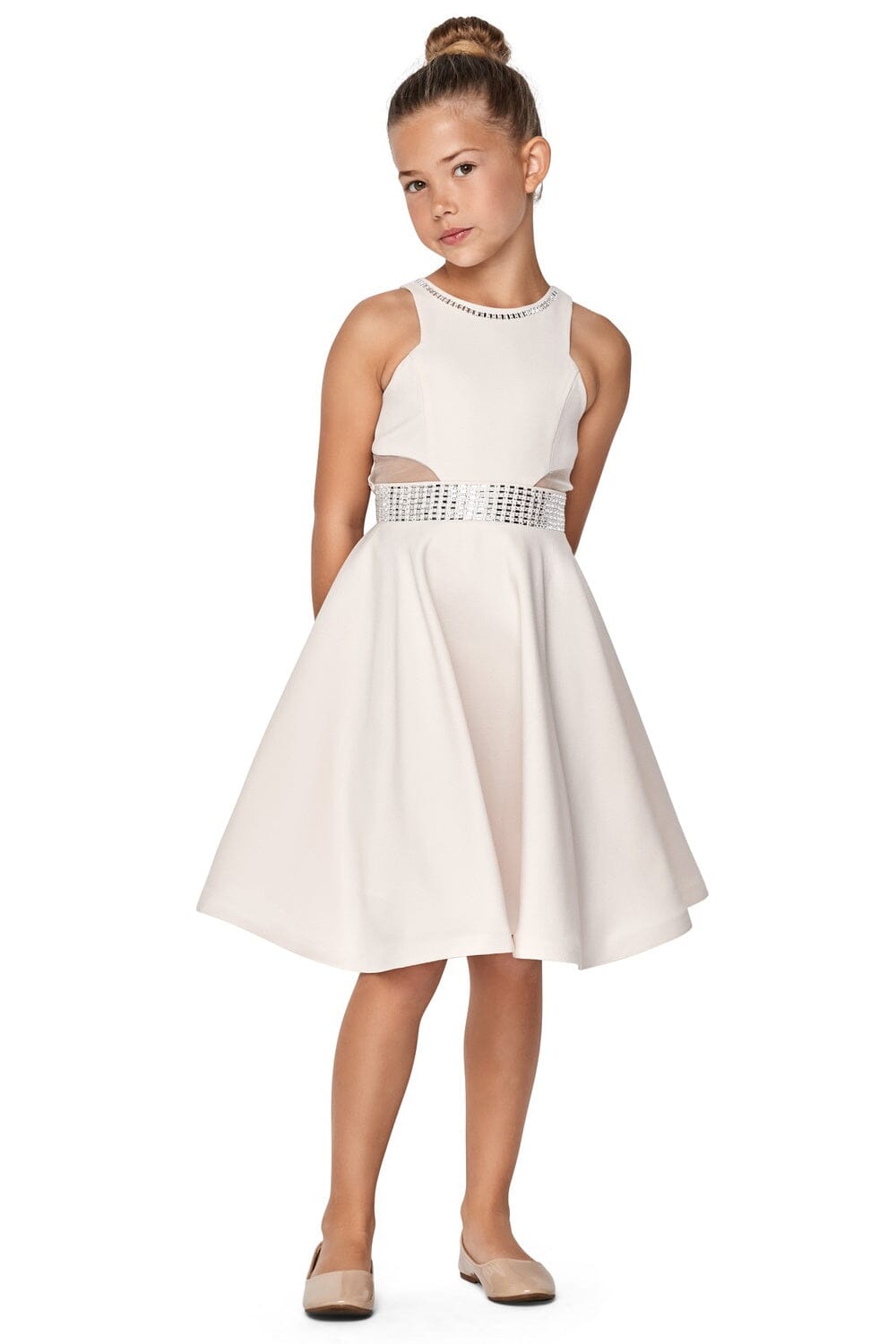 Girls Beaded Short Satin Dress by Cinderella Couture 5071 14 / Cream Girls Beaded Short Satin Dress by Cinderella Couture 5071 14 / Cream
