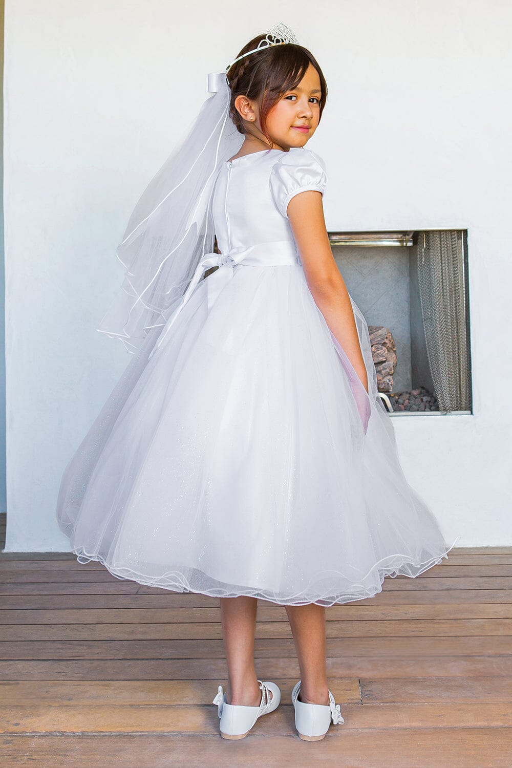 Cinderella Couture 2016 Beaded Lace Applique Tea Length Flower Girl Dress - White / 16 Cinderella Couture 2016 Beaded Lace Applique Tea Length Flower Girl Dress - White / 16