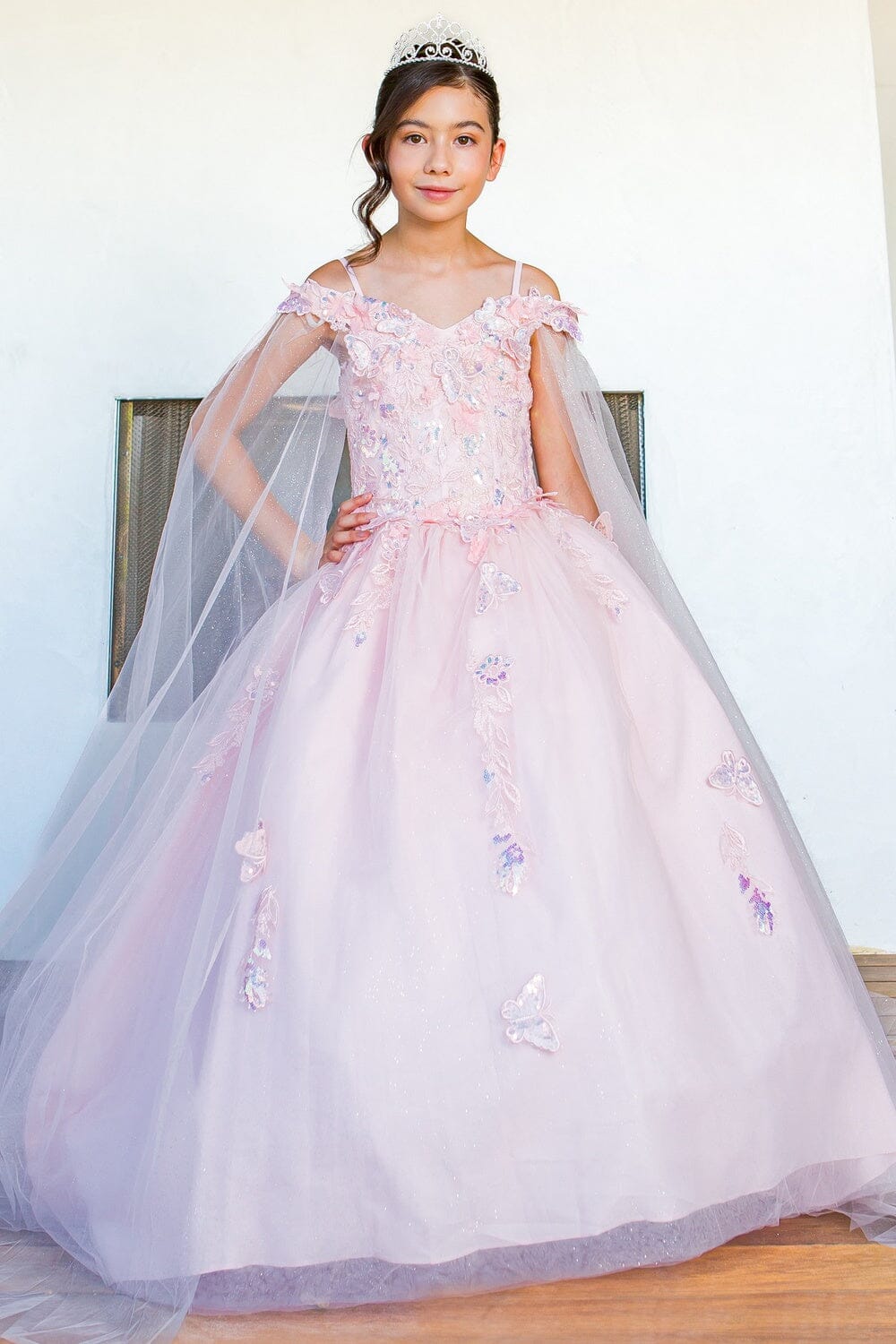 Girls Butterfly Cape Sleeve Gown by Cinderella Couture 8075
