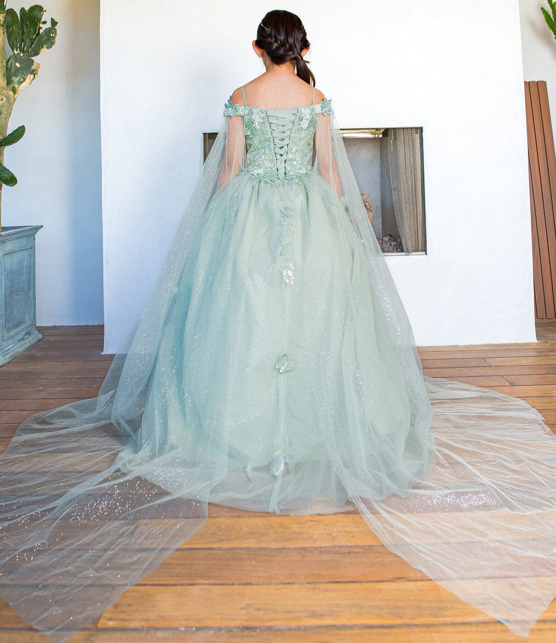 Girls Butterfly Cape Sleeve Gown by Cinderella Couture 8075 8 / Blush