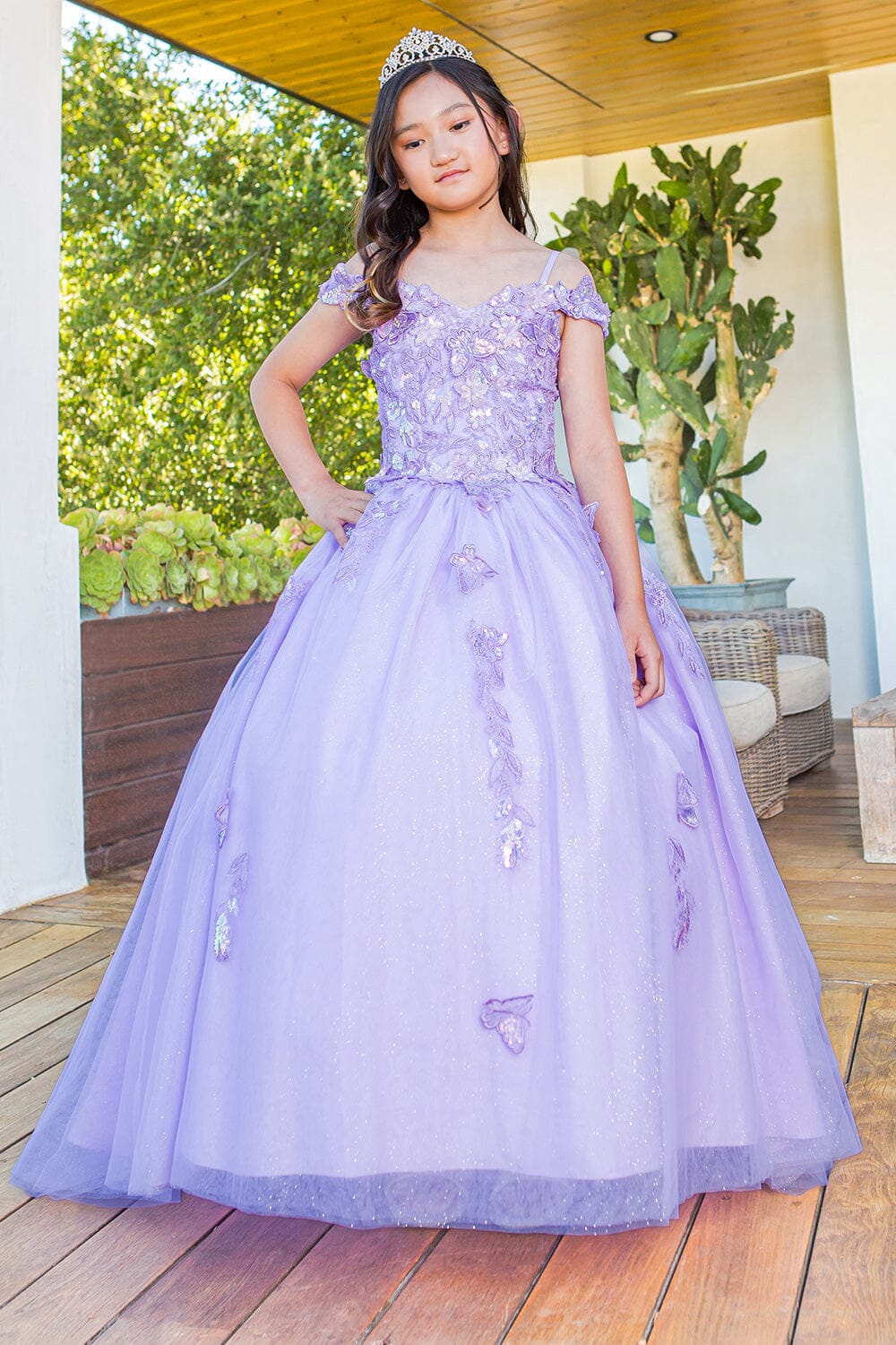 Girls Butterfly Cape Sleeve Gown by Cinderella Couture 8075