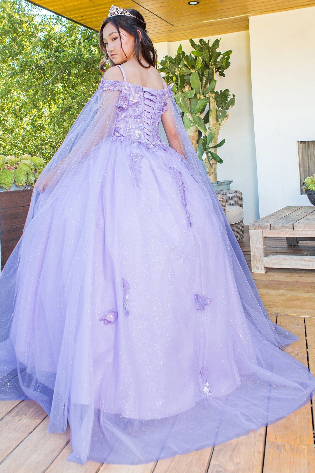 Girls Butterfly Cape Sleeve Gown by Cinderella Couture 8075