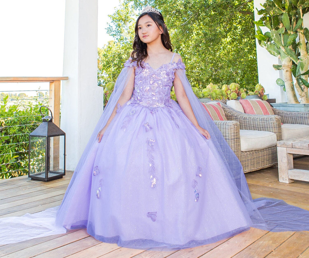 Girls Butterfly Cape Sleeve Gown by Cinderella Couture 8075 4 / Sage Girls Butterfly Cape Sleeve Gown by Cinderella Couture 8075 4 / Sage