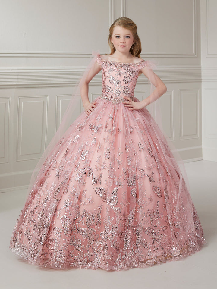 Girls Butterfly Glitter Print Gown by Tiffany Princess 13717