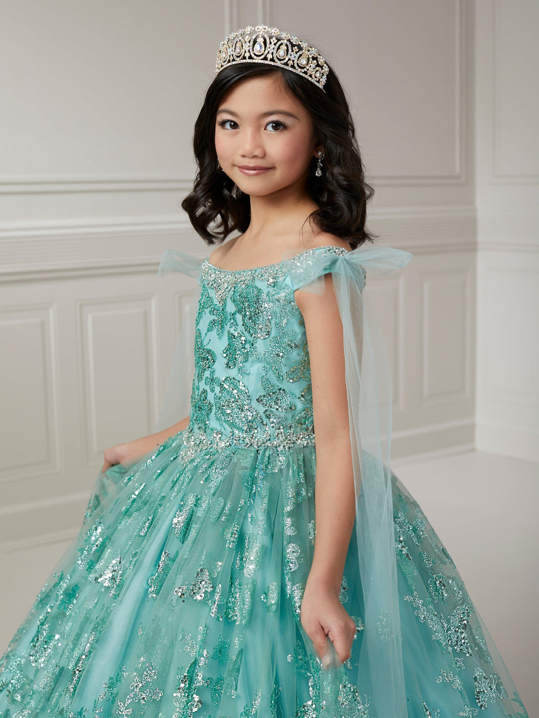 Girls Butterfly Glitter Print Gown by Tiffany Princess 13717