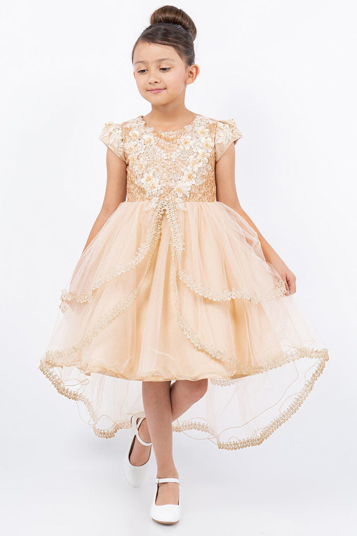 Girls Cap Sleeve High Low Dress by Cinderella Couture 9123