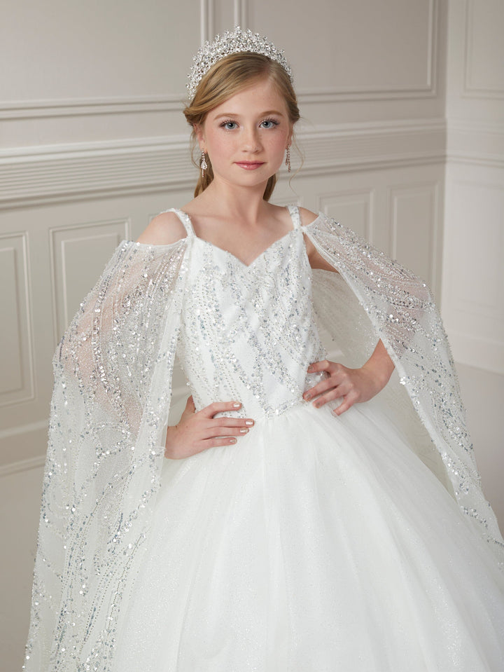Girls Cape Sleeve Tulle Gown by Tiffany Princess 13728