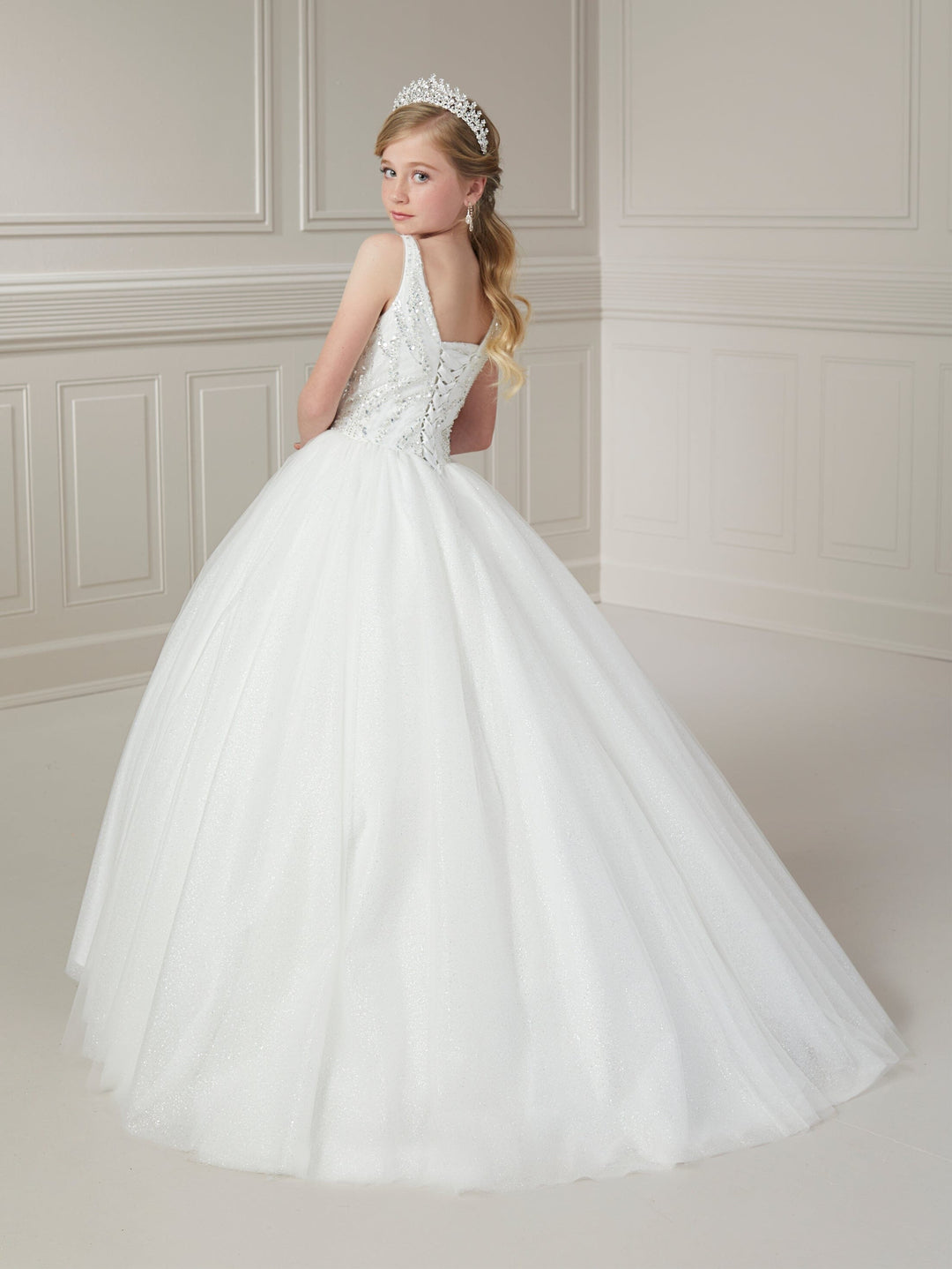 Girls Cape Sleeve Tulle Gown by Tiffany Princess 13728