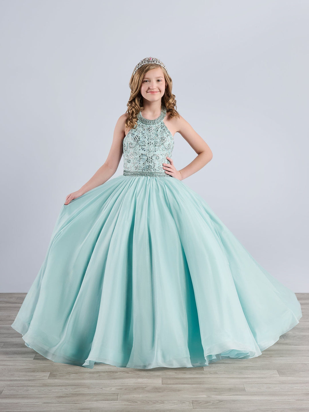 Girls Chiffon Sleeveless Gown by Tiffany Princess 13791 16 / Sea Glass
