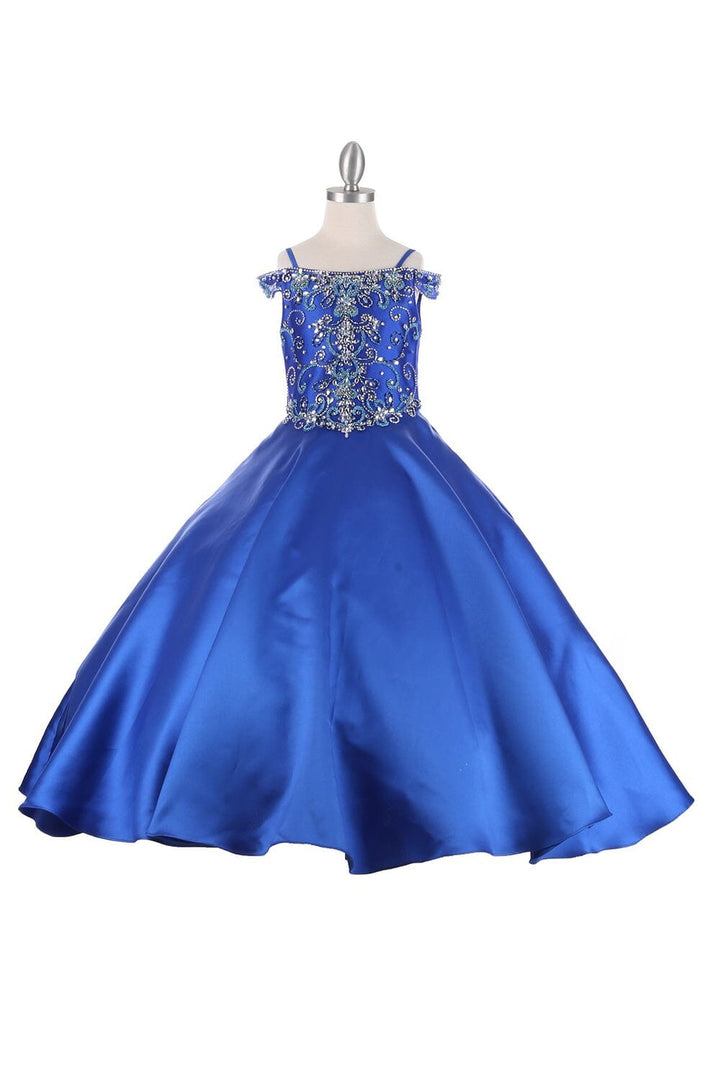 Girls Cold Shoulder Satin Gown by Cinderella Couture 8023