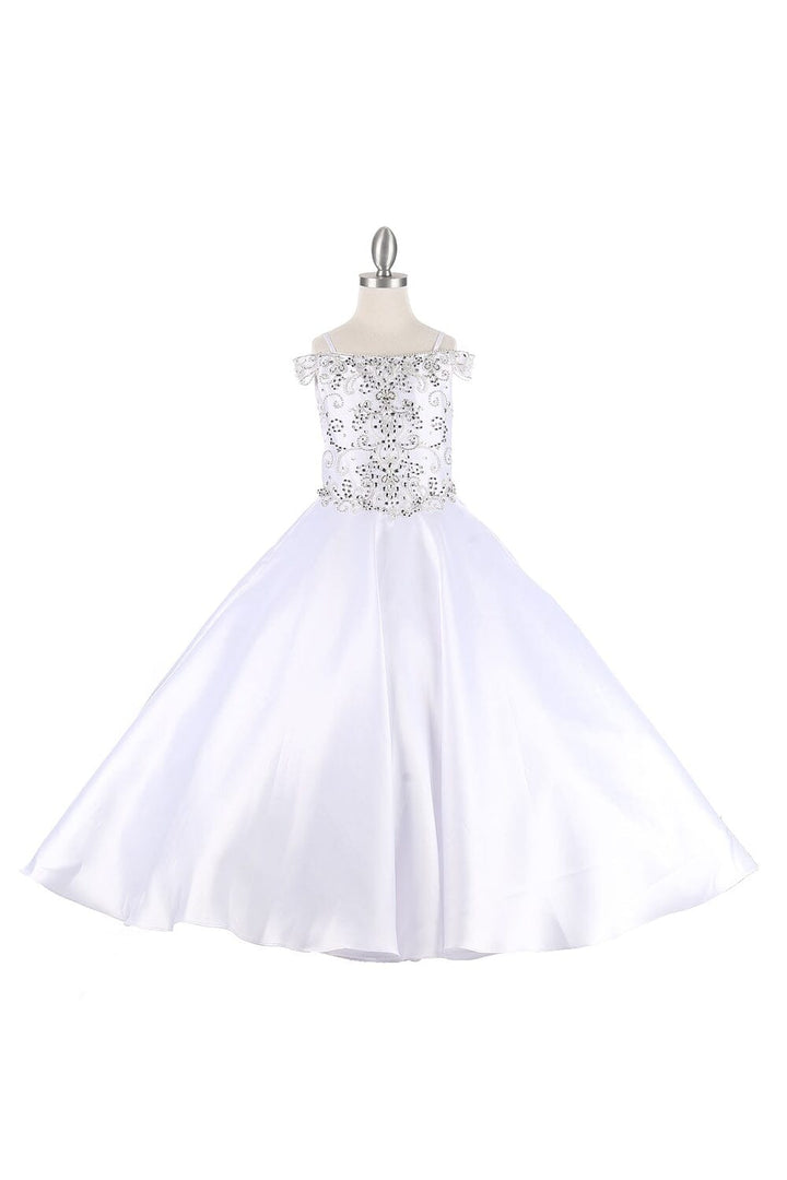 Girls Cold Shoulder Satin Gown by Cinderella Couture 8023