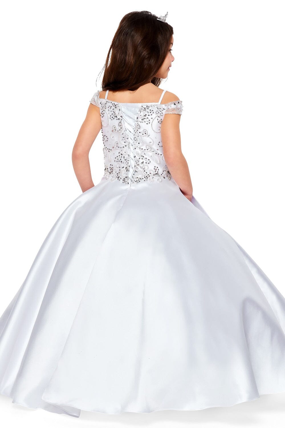 Girls Cold Shoulder Satin Gown by Cinderella Couture 8023