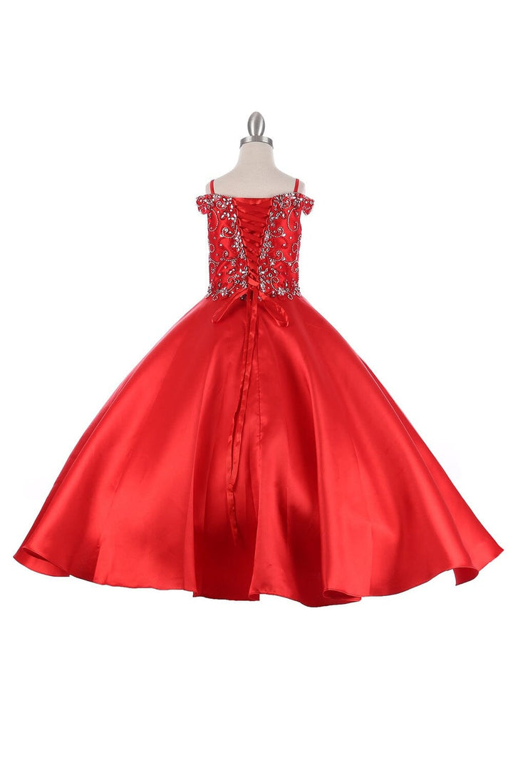 Girls Cold Shoulder Satin Gown by Cinderella Couture 8023