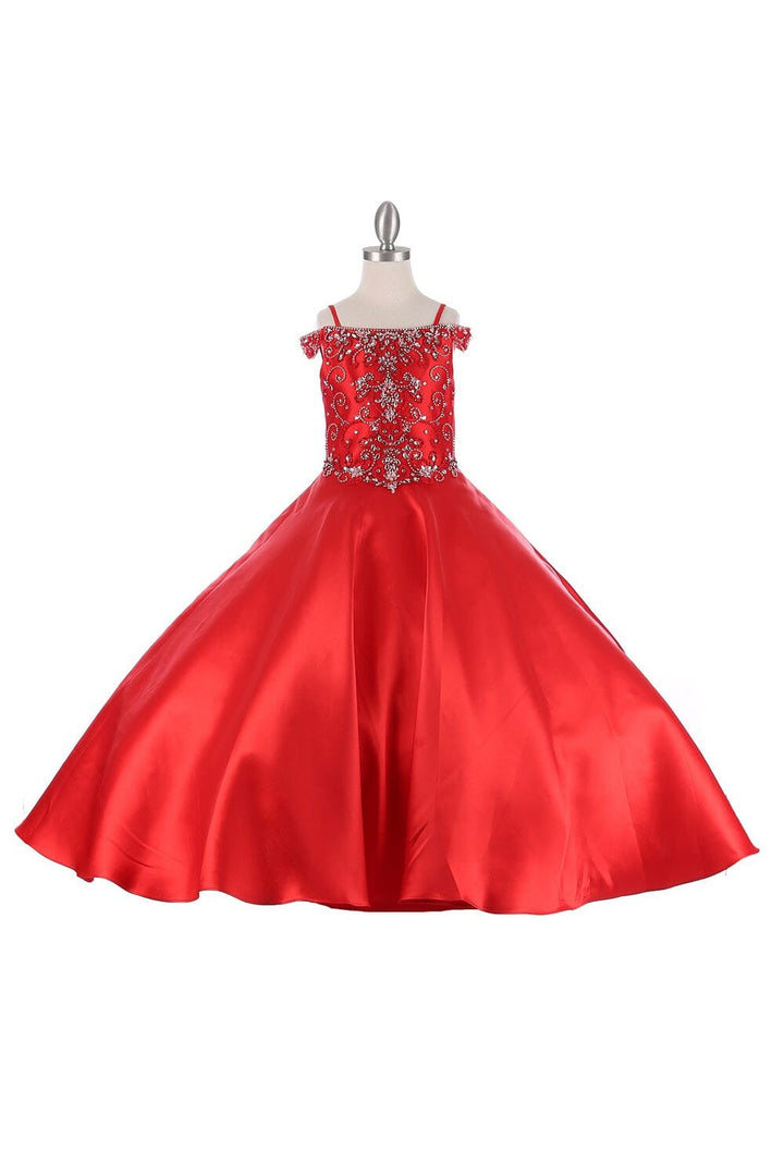 Girls Cold Shoulder Satin Gown by Cinderella Couture 8023