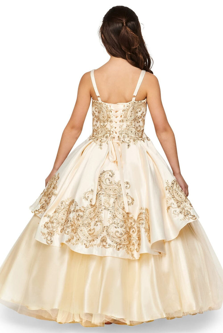 Girls Embroidered Ball Gown with Detachable Skirt 8008