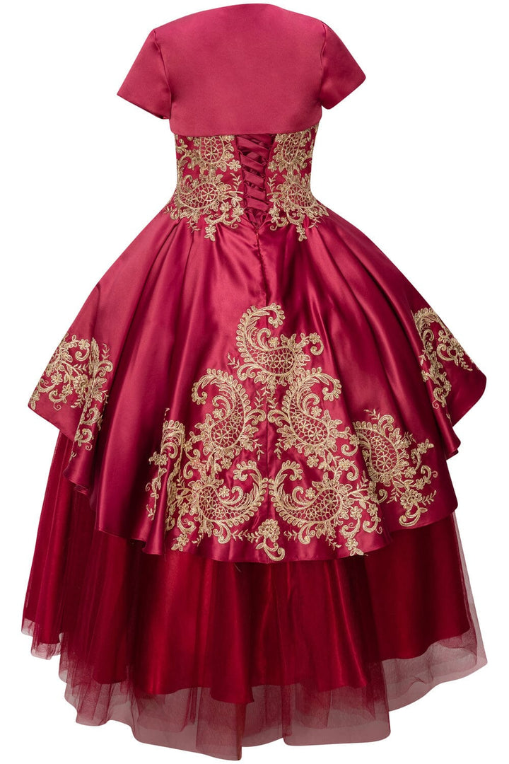 Girls Embroidered Ball Gown with Detachable Skirt 8008