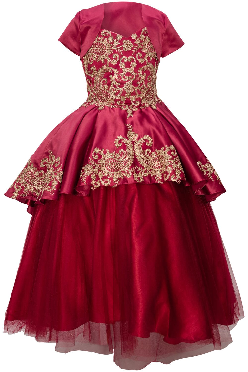 Girls Embroidered Ball Gown with Detachable Skirt 8008