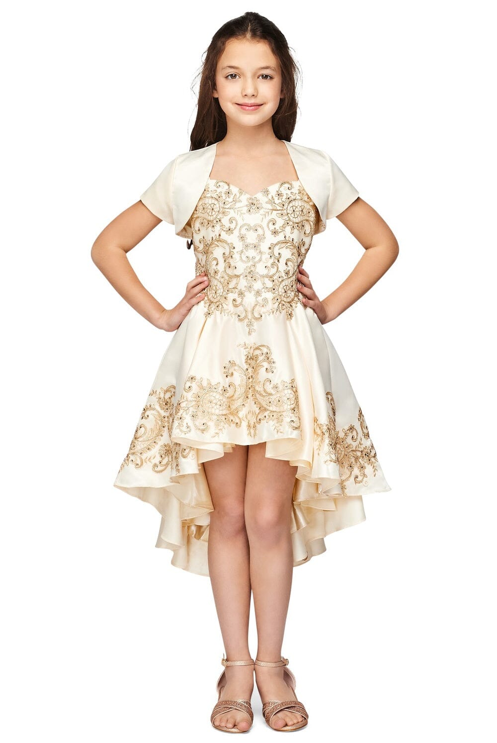 Girls Embroidered Ball Gown with Detachable Skirt 8008