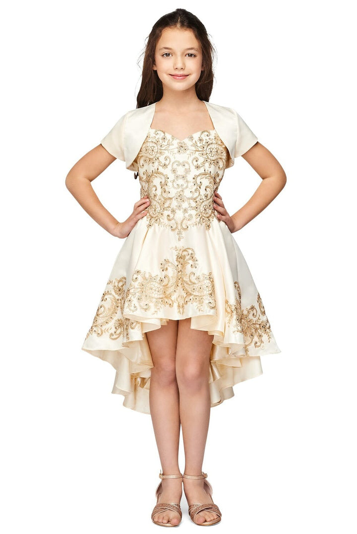 Girls Embroidered Ball Gown with Detachable Skirt 8008
