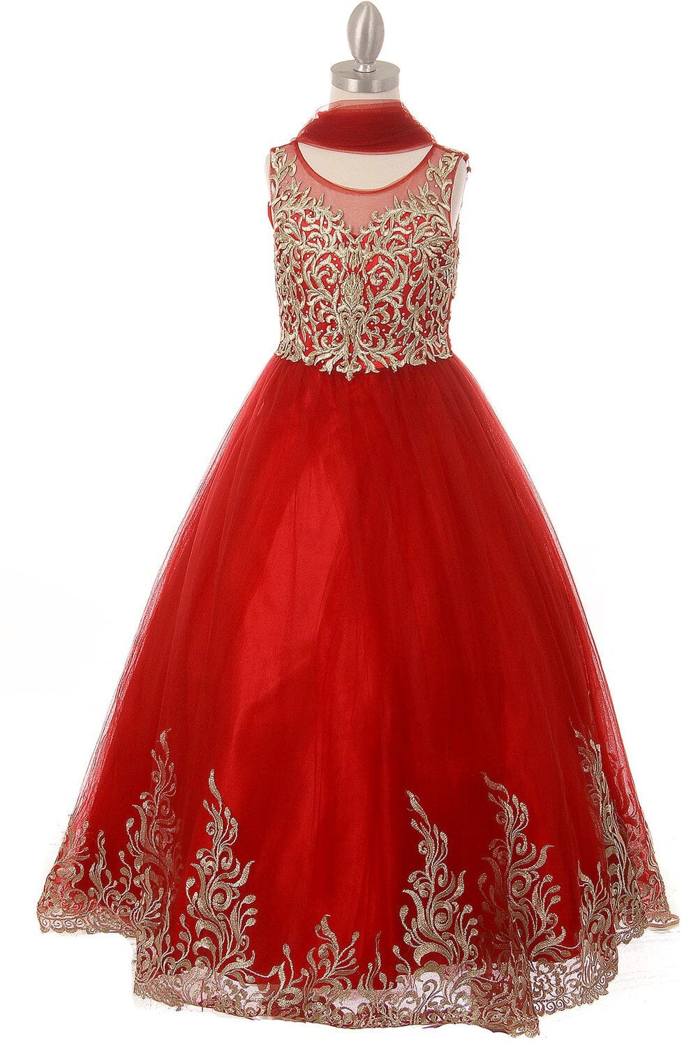 Girls Embroidered Illusion Ball Gown by Cinderella Couture 8004