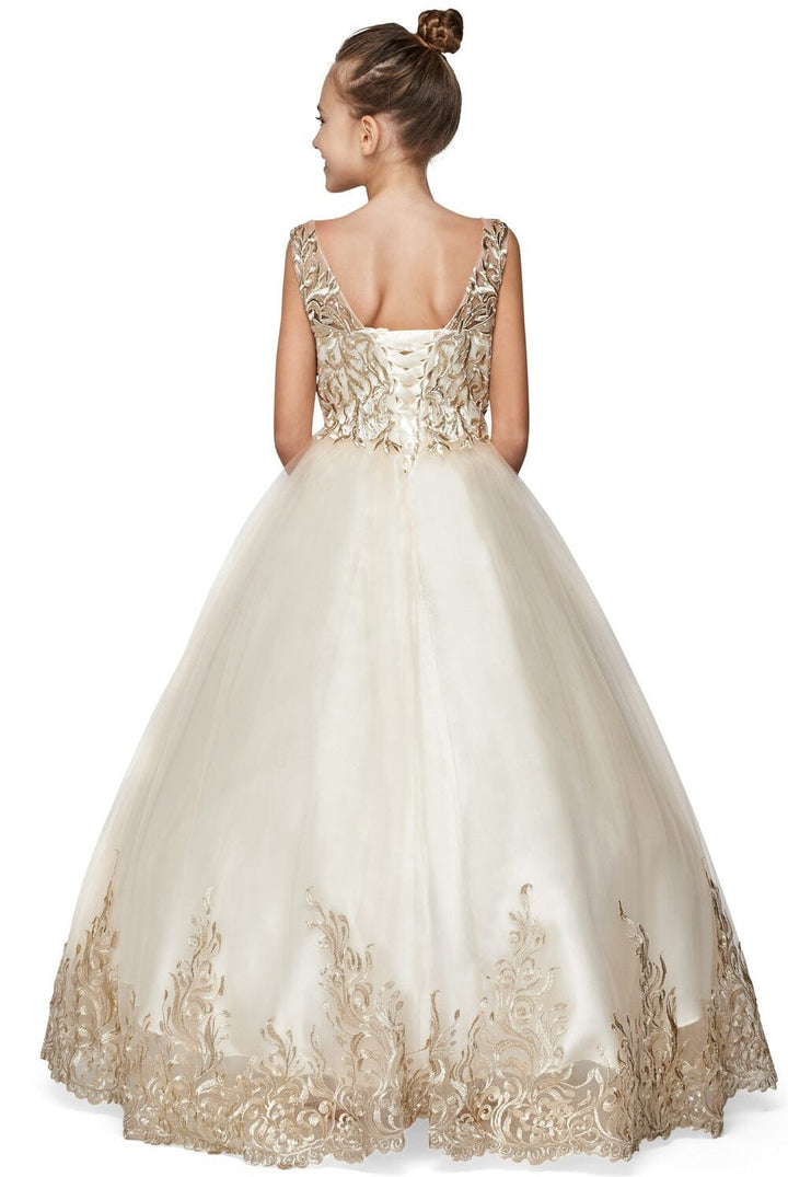 Girls Embroidered Illusion Ball Gown by Cinderella Couture 8004