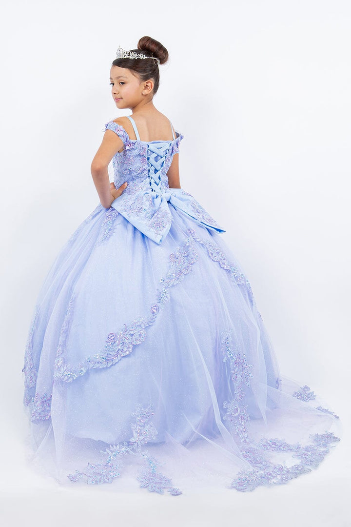 Girls Feather Cold Shoulder Gown by Cinderella Couture 8115