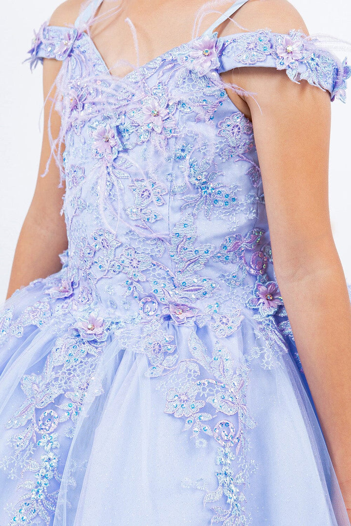 Girls Feather Cold Shoulder Gown by Cinderella Couture 8115