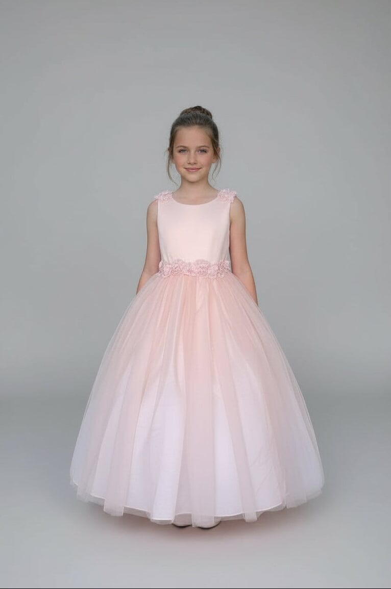 Girls Floral Applique Sleeveless Gown by Calla D-831