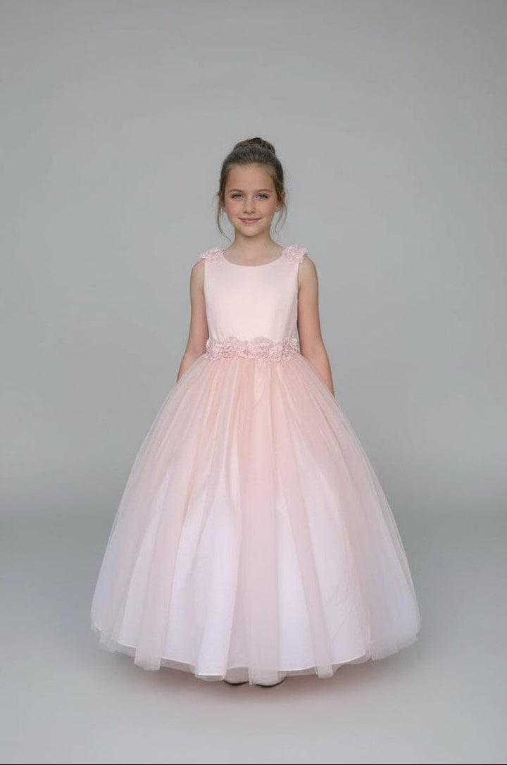 Girls Floral Applique Sleeveless Gown by Calla D-831