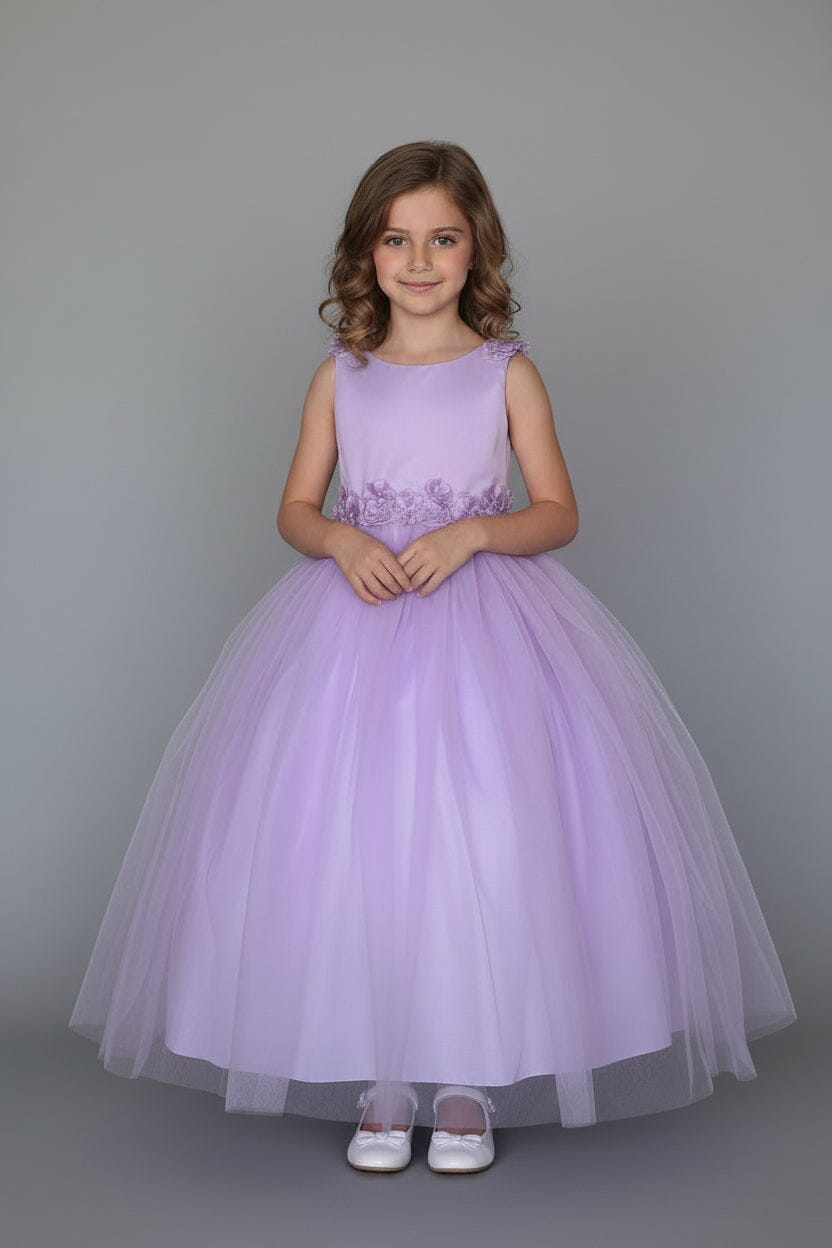 Girls Floral Applique Sleeveless Gown by Calla D-831