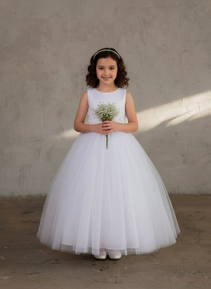 Girls Floral Applique Sleeveless Gown by Calla D-831