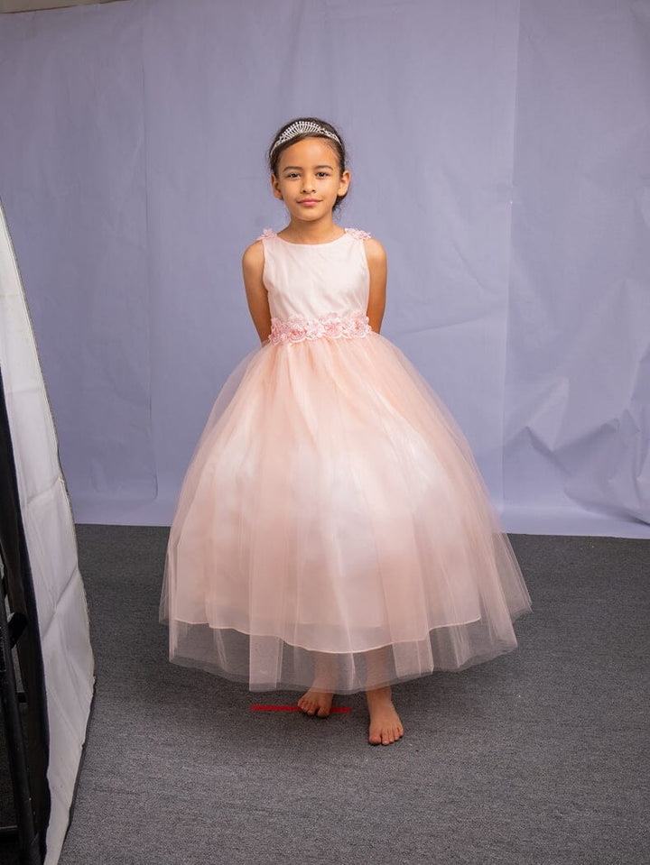 Girls Floral Applique Sleeveless Gown by Calla D831