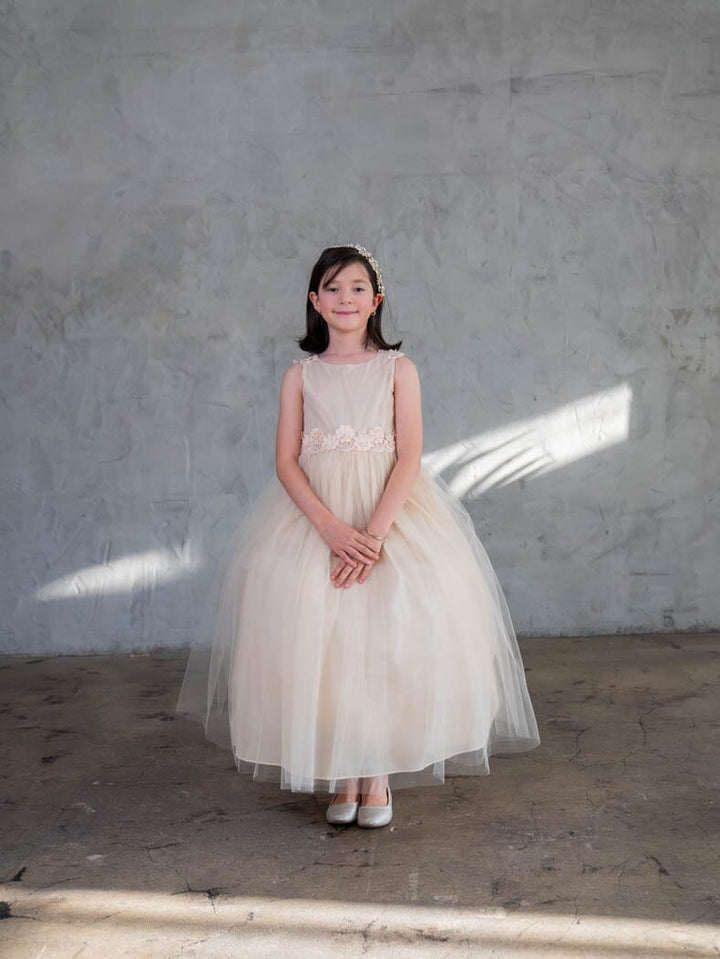 Girls Floral Applique Sleeveless Gown by Calla D831