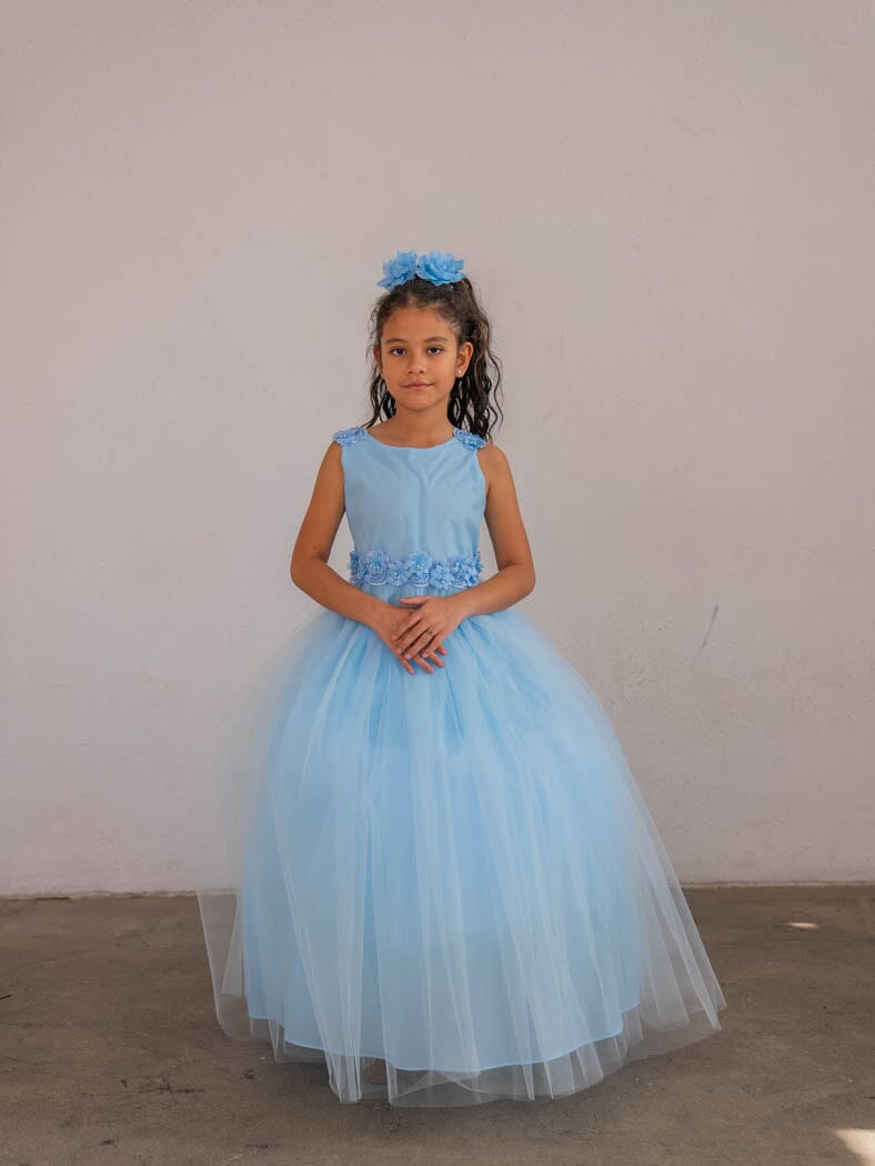 Girls Floral Applique Sleeveless Gown by Calla D831
