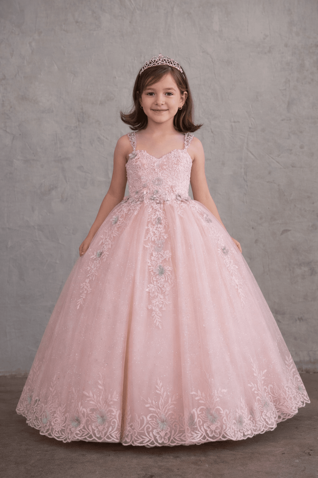 Girls Floral Applique Sleeveless Gown by Calla SCK-311