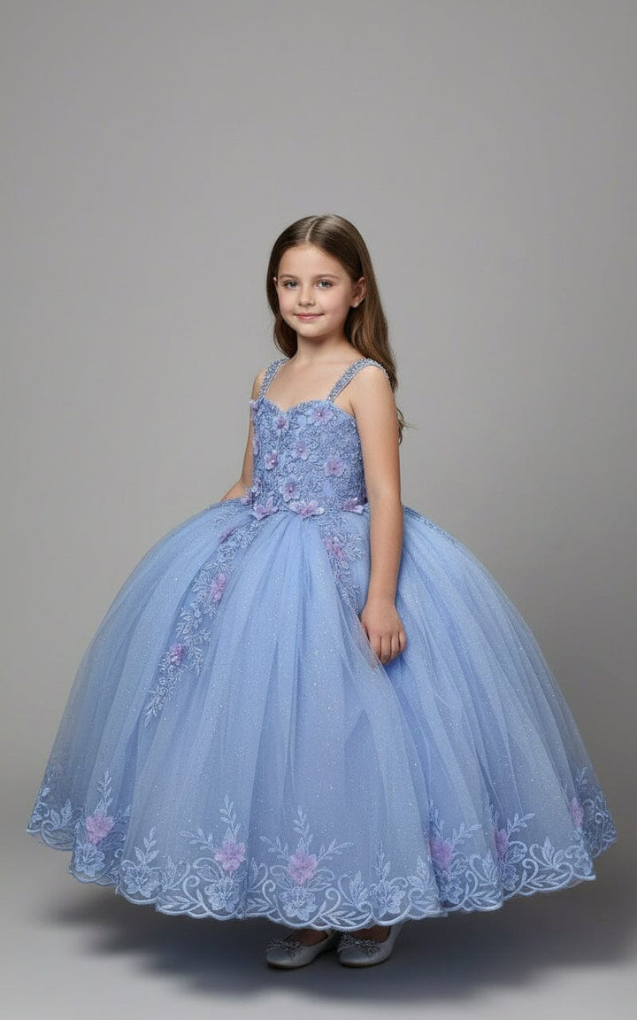 Girls Floral Applique Sleeveless Gown by Calla SCK-311