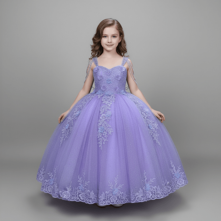 Girls Floral Applique Sleeveless Gown by Calla SCK-311